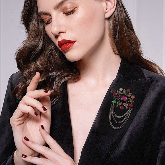 Vintage Colorful Flower Chain Brooch Pin - Picture 2 of 7